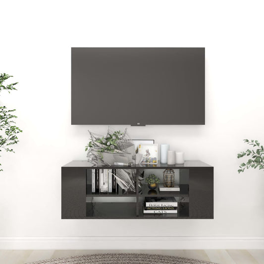 TV-Wandschrank Hochglanz-Schwarz 102x35x35 cm Holzwerkstoff - Pazzar.ch