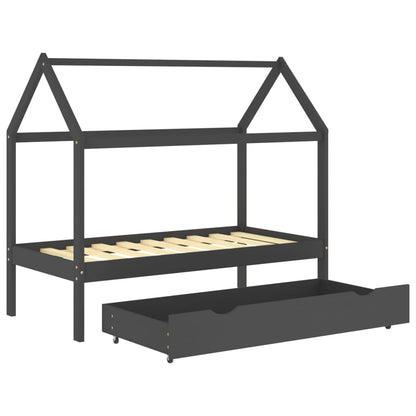 Kinderbett mit Schublade Dunkelgrau Massivholz Kiefer 80x160 cm - Pazzar.ch