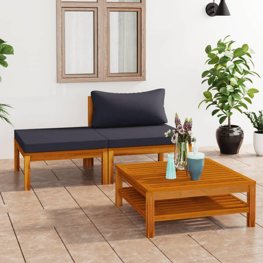 3-tlg. Garten-Lounge-Set mit Dunkelgrauen Kissen Akazienholz - Pazzar.ch