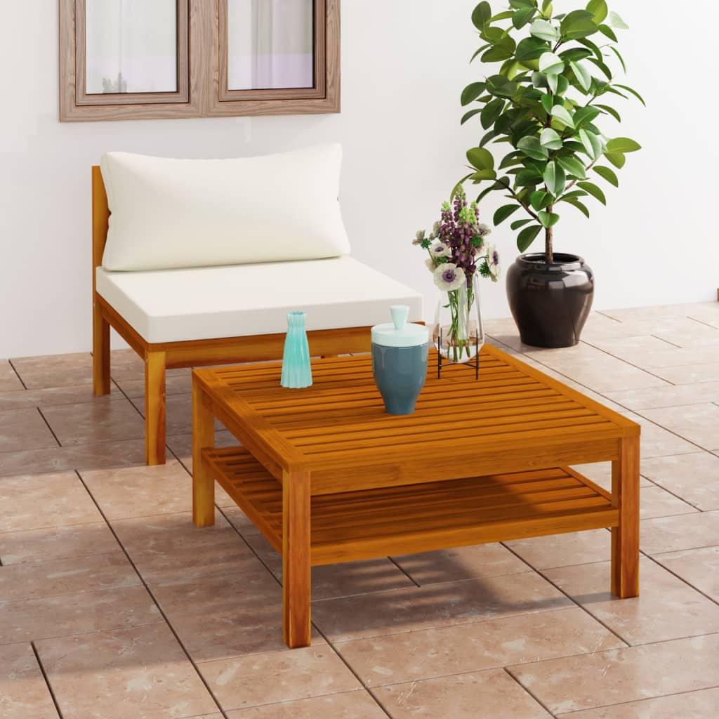 2-tlg. Garten-Sofagarnitur mit Cremeweißen Kissen Akazienholz - Pazzar.ch
