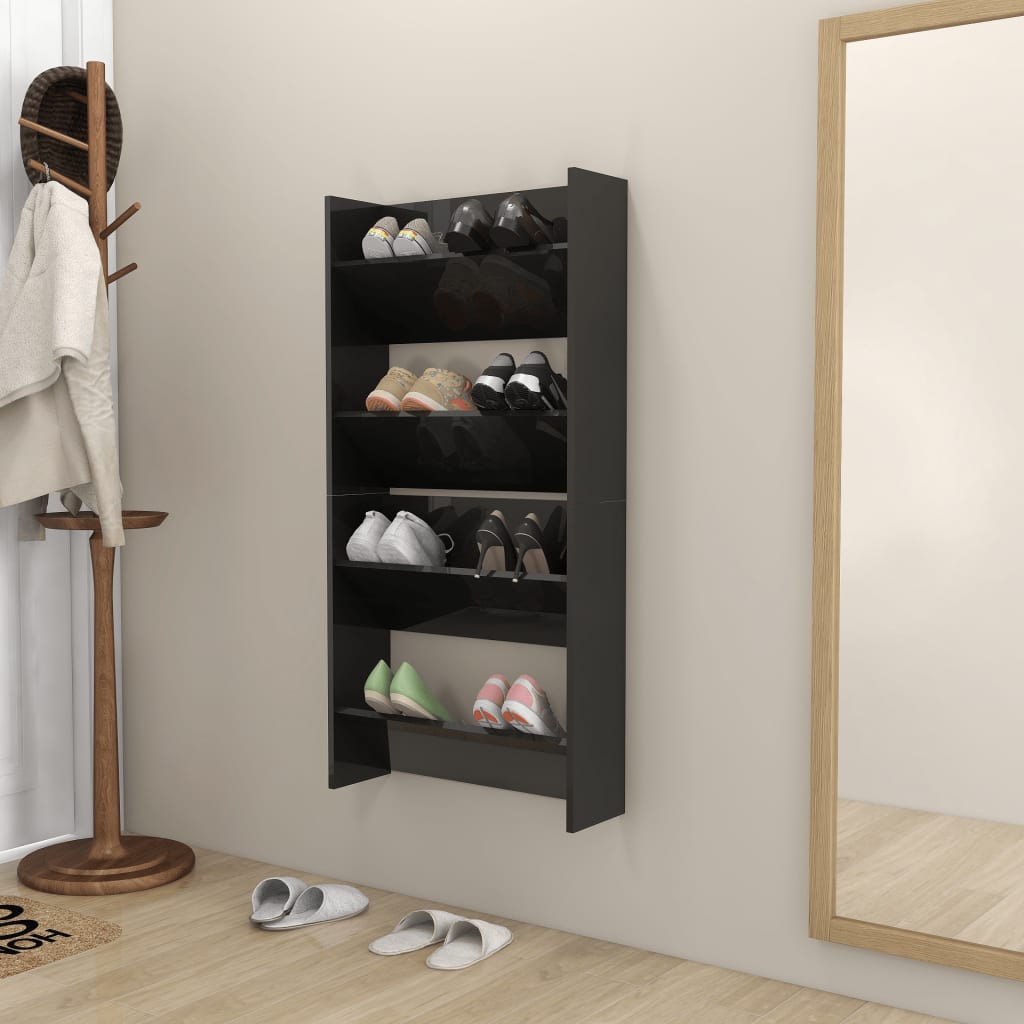 Wand-Schuhschränke 2 Stk. Hochglanz-Schwarz 60x18x60 cm - Pazzar.ch