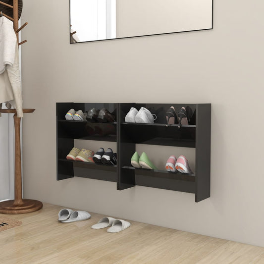 Wand-Schuhschränke 2 Stk. Hochglanz-Schwarz 60x18x60 cm - Pazzar.ch