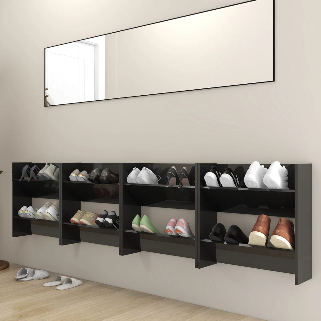 Wand-Schuhschränke 4 Stk. Hochglanz-Schwarz 60x18x60 cm - Pazzar.ch