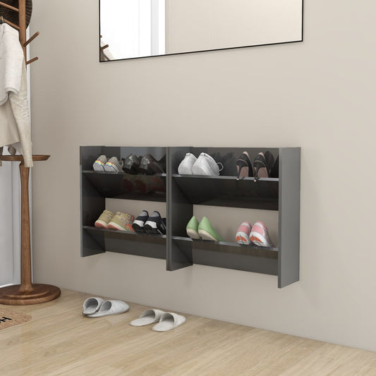 Wand-Schuhschränke 2 Stk. Hochglanz-Grau 60x18x60cm - Pazzar.ch