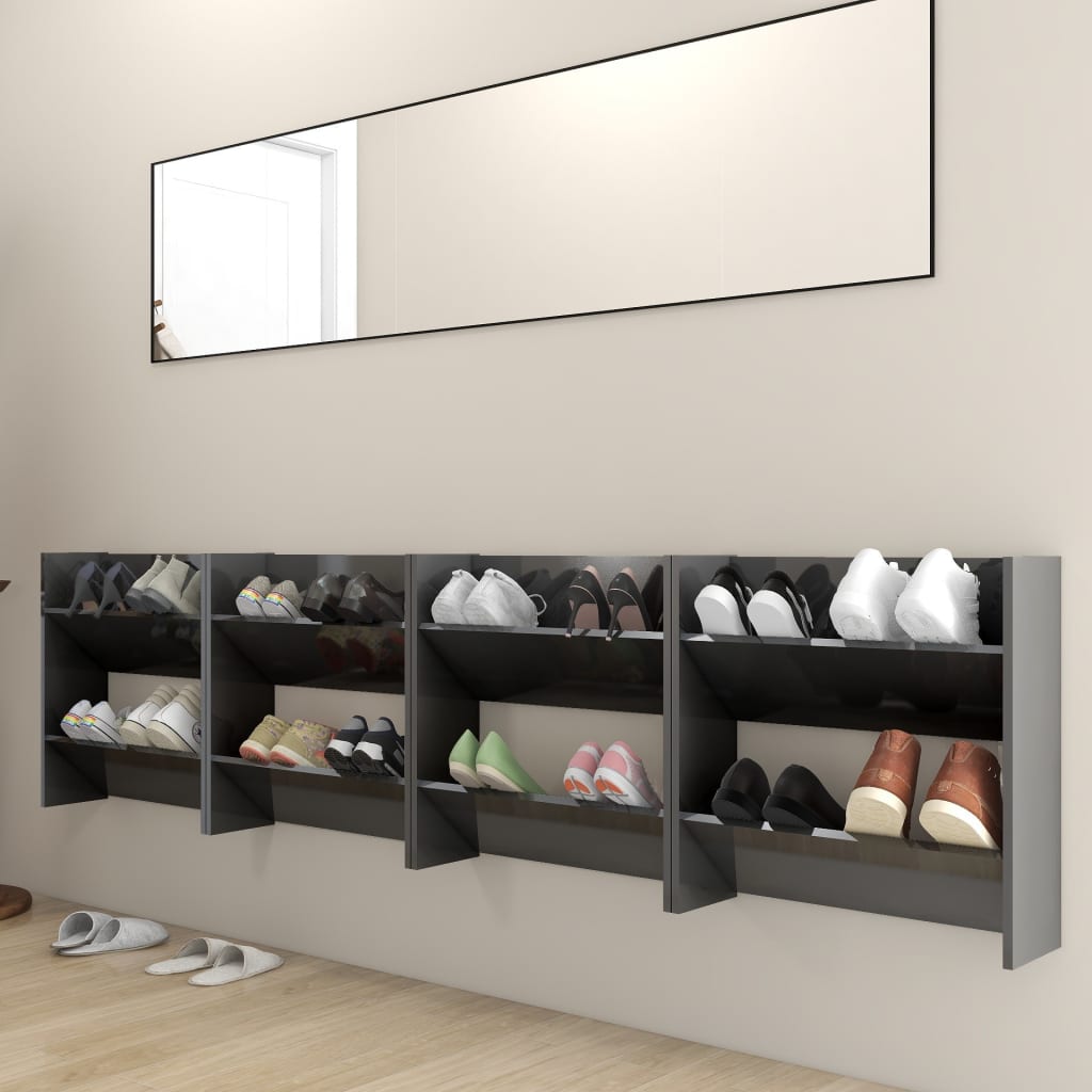 Wand-Schuhschränke 4 Stk. Hochglanz-Grau 60x18x60cm - Pazzar.ch