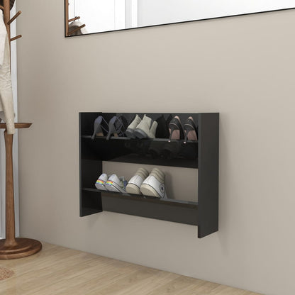 Wand-Schuhschrank Hochglanz-Schwarz 80x18x60 cm Holzwerkstoff - Pazzar.ch