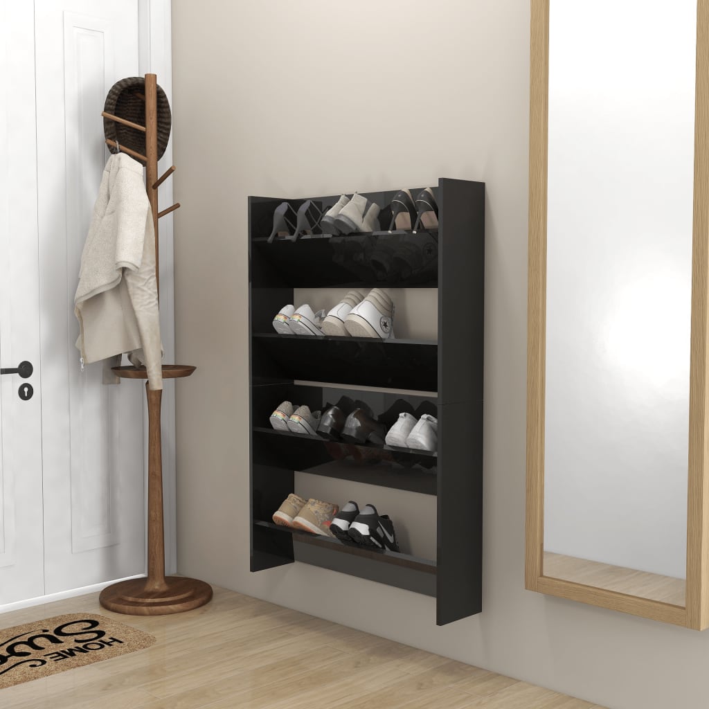 Wand-Schuhschränke 2 Stk. Hochglanz-Schwarz 80x18x60cm - Pazzar.ch