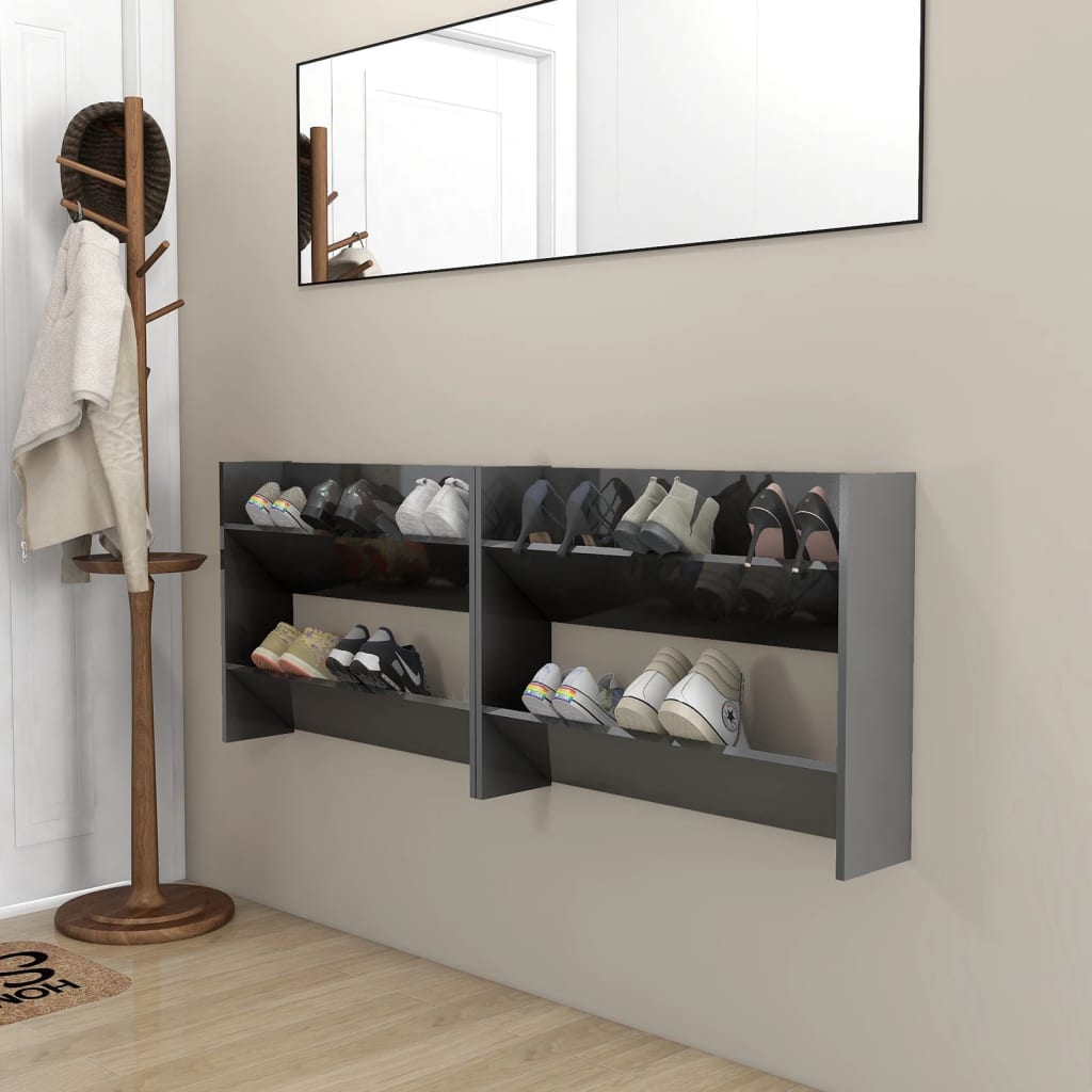 Wand-Schuhschränke 2 Stk. Hochglanz-Grau 80x18x60cm - Pazzar.ch