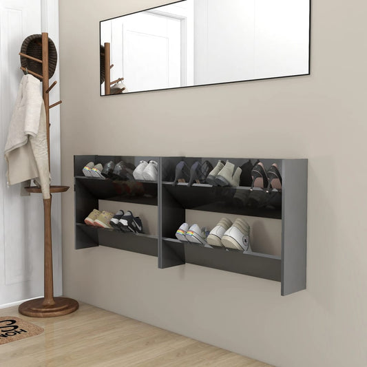 Wand-Schuhschränke 2 Stk. Hochglanz-Grau 80x18x60cm - Pazzar.ch