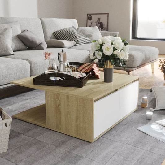 Couchtisch Weiß und Sonoma-Eiche 80x80x31 cm Holzwerkstoff - Pazzar.ch