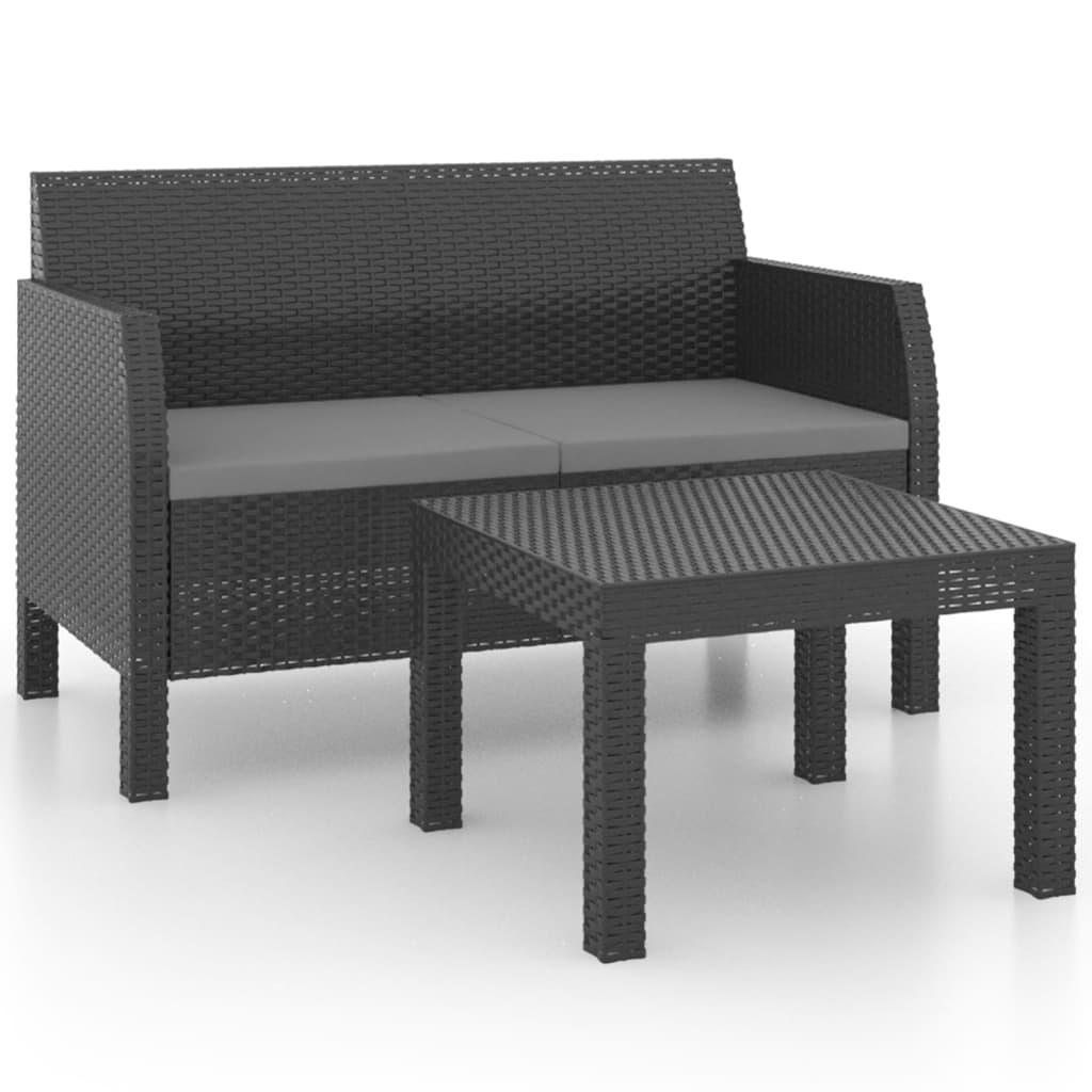 2-tlg. Garten-Lounge-Set mit Kissen PP Rattan Anthrazit - Pazzar.ch