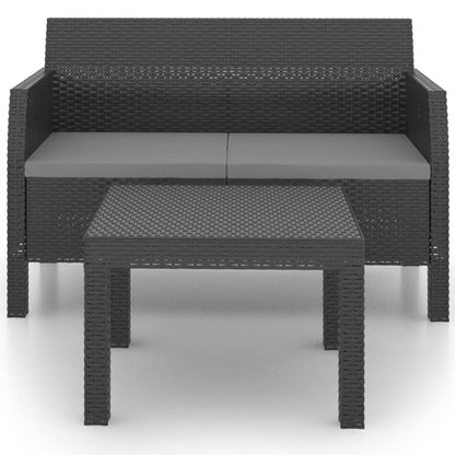 2-tlg. Garten-Lounge-Set mit Kissen PP Rattan Anthrazit - Pazzar.ch