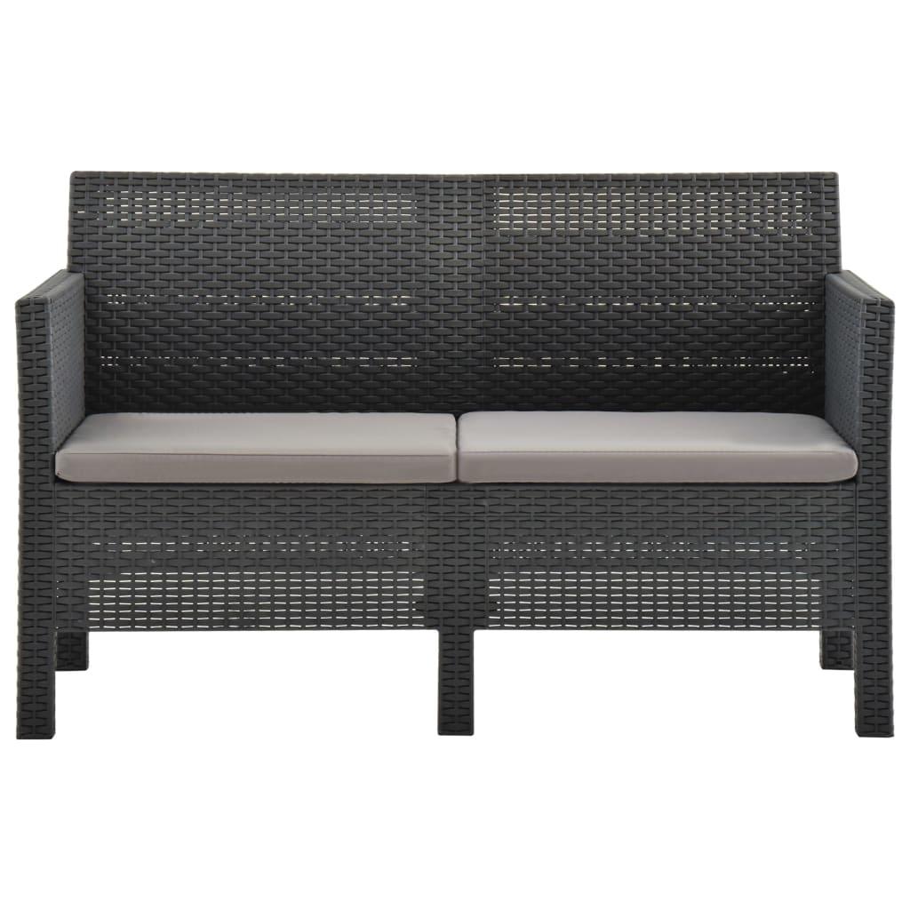 2-tlg. Garten-Lounge-Set mit Kissen PP Rattan Anthrazit - Pazzar.ch