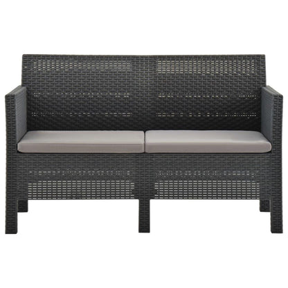 2-tlg. Garten-Lounge-Set mit Kissen PP Rattan Anthrazit - Pazzar.ch