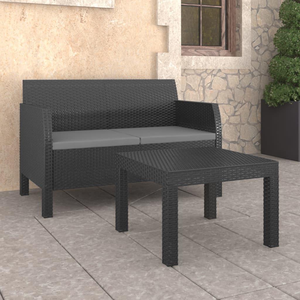 2-tlg. Garten-Lounge-Set mit Kissen PP Rattan Anthrazit - Pazzar.ch