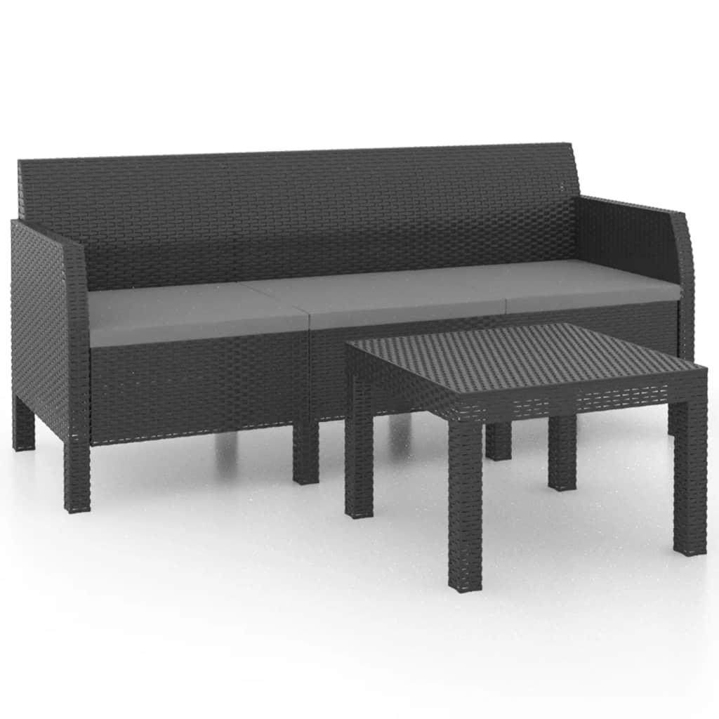 2-tlg. Garten-Lounge-Set mit Kissen PP Rattan Anthrazit - Pazzar.ch