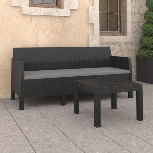 2-tlg. Garten-Lounge-Set mit Kissen PP Rattan Anthrazit - Pazzar.ch