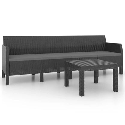 2-tlg. Garten-Lounge-Set mit Kissen PP Rattan Anthrazit - Pazzar.ch