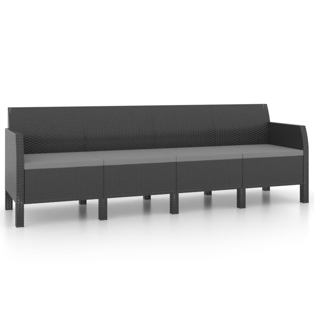 2-tlg. Garten-Lounge-Set mit Kissen PP Rattan Anthrazit - Pazzar.ch