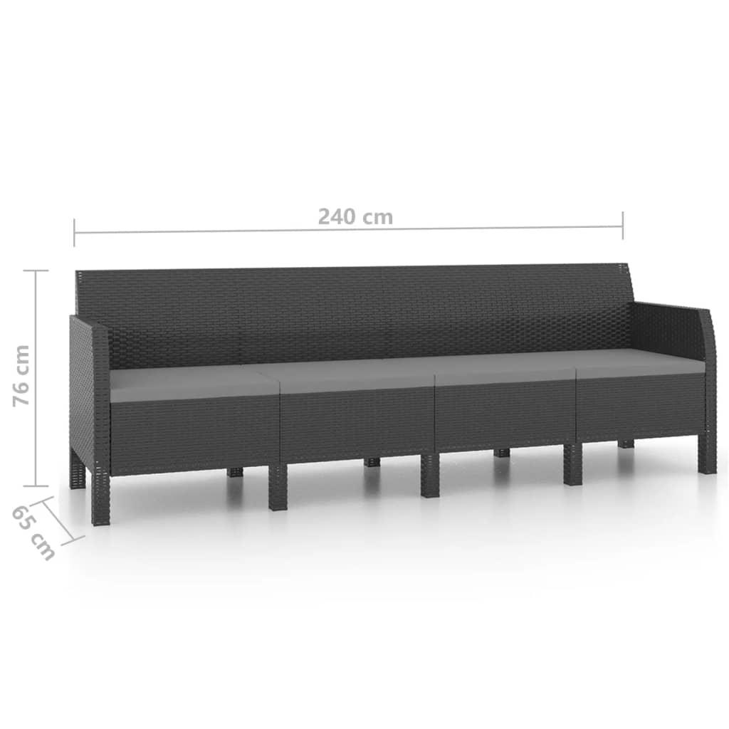 2-tlg. Garten-Lounge-Set mit Kissen PP Rattan Anthrazit - Pazzar.ch