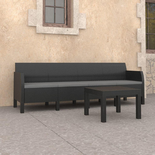 2-tlg. Garten-Lounge-Set mit Kissen PP Rattan Anthrazit - Pazzar.ch