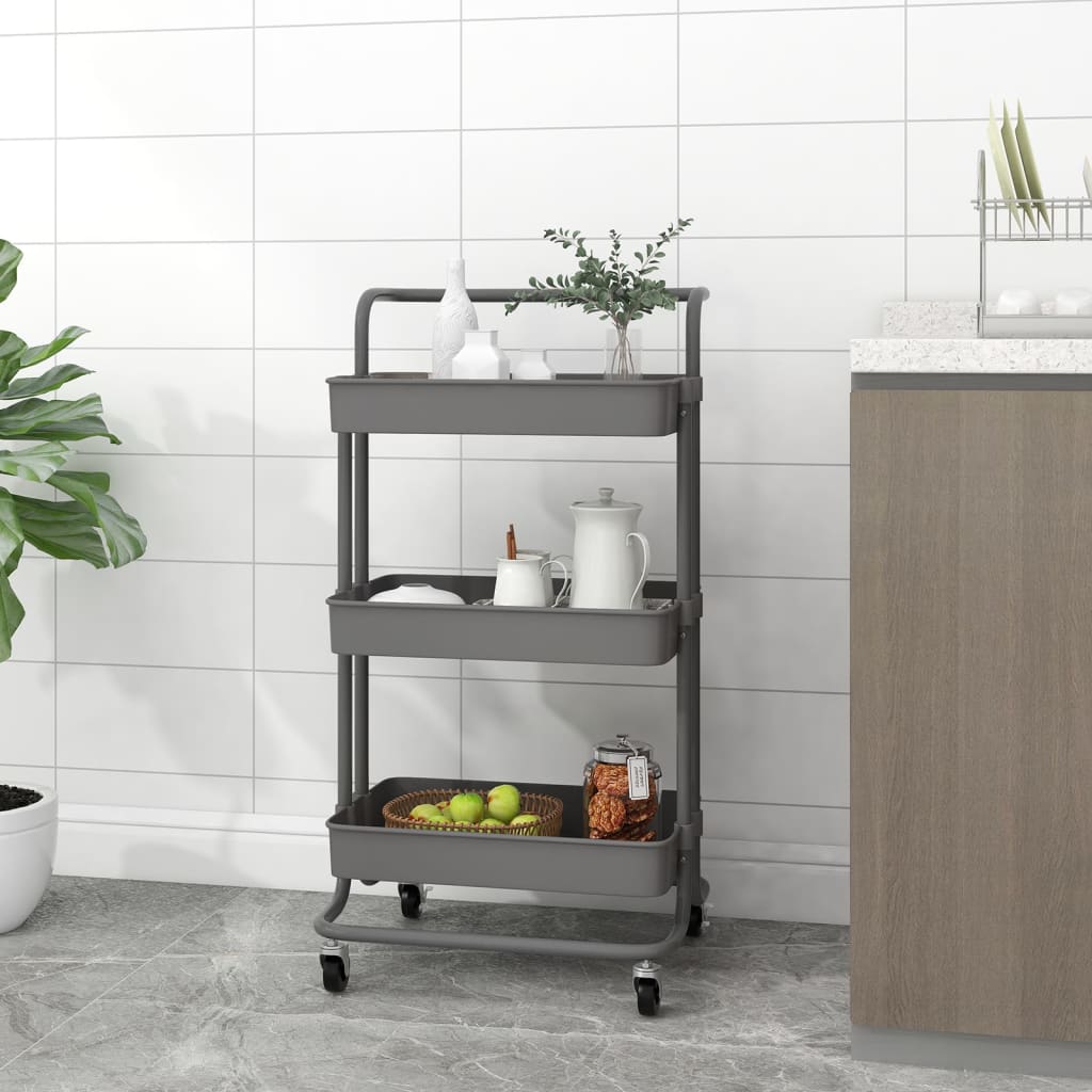 Küchenwagen 3 Etagen Grau 42x35x85 cm Eisen und ABS - Pazzar.ch
