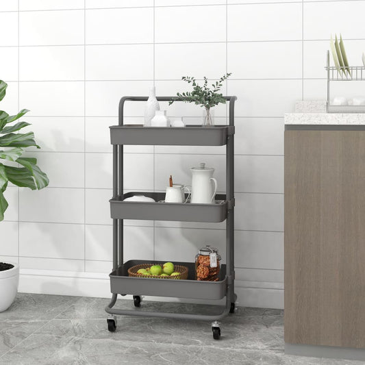 Küchenwagen 3 Etagen Grau 42x35x85 cm Eisen und ABS - Pazzar.ch