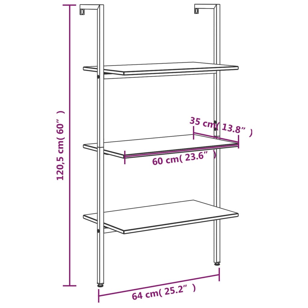 Leiterregal mit 3 Böden Dunkelbraun und Schwarz 64x35x120,5cm - Pazzar.ch