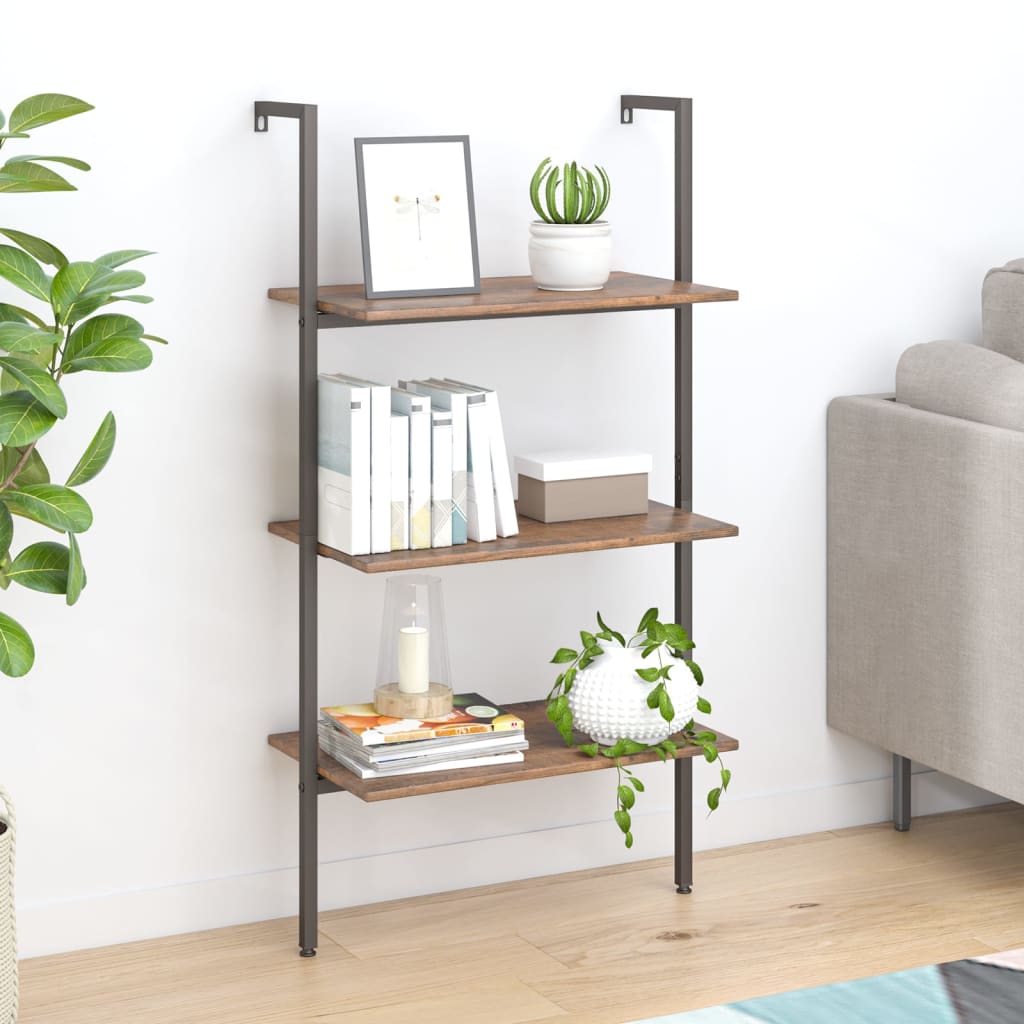 Leiterregal mit 3 Böden Dunkelbraun und Schwarz 64x35x120,5cm - Pazzar.ch