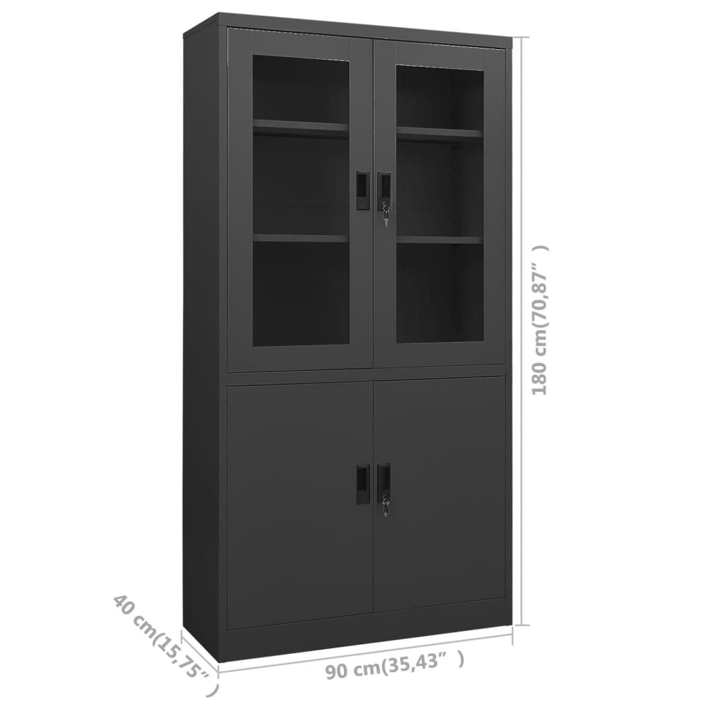 Büroschrank Anthrazit 90x40x180 cm Stahl - Pazzar.ch