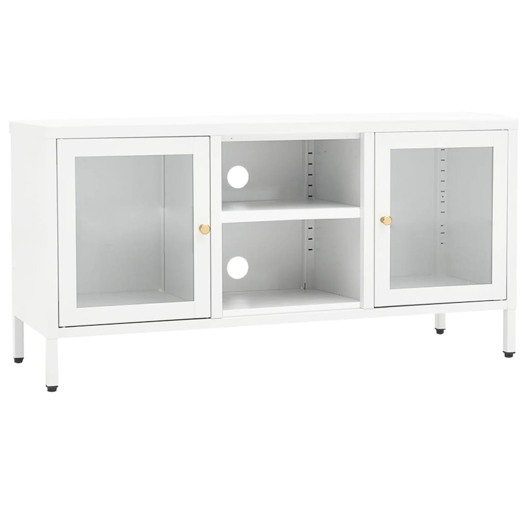 TV-Schrank Weiß 105x35x52 cm Stahl und Glas - Pazzar.ch