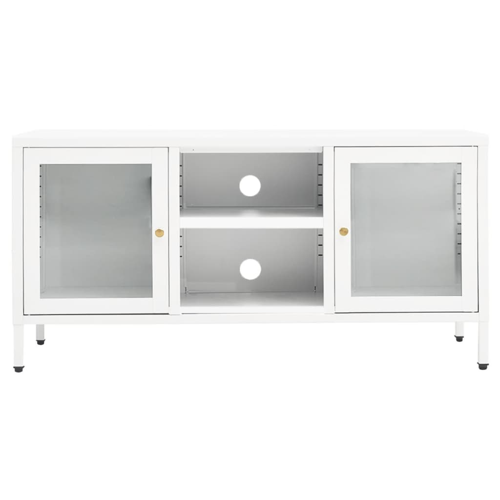 TV-Schrank Weiß 105x35x52 cm Stahl und Glas - Pazzar.ch