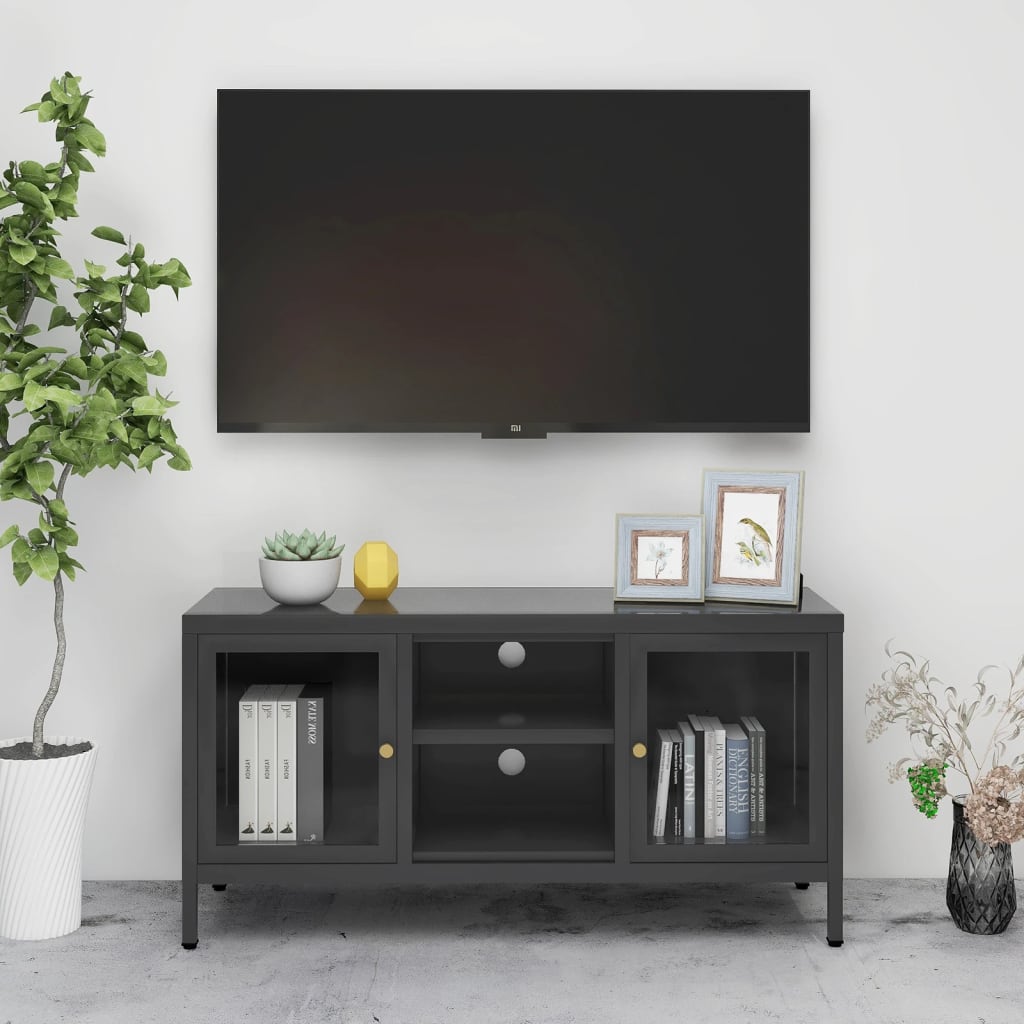 TV-Schrank Anthrazit 105x35x52 cm Stahl und Glas - Pazzar.ch