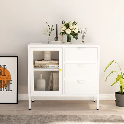 Sideboard Weiß 75x35x70 cm Stahl und Hartglas - Pazzar.ch