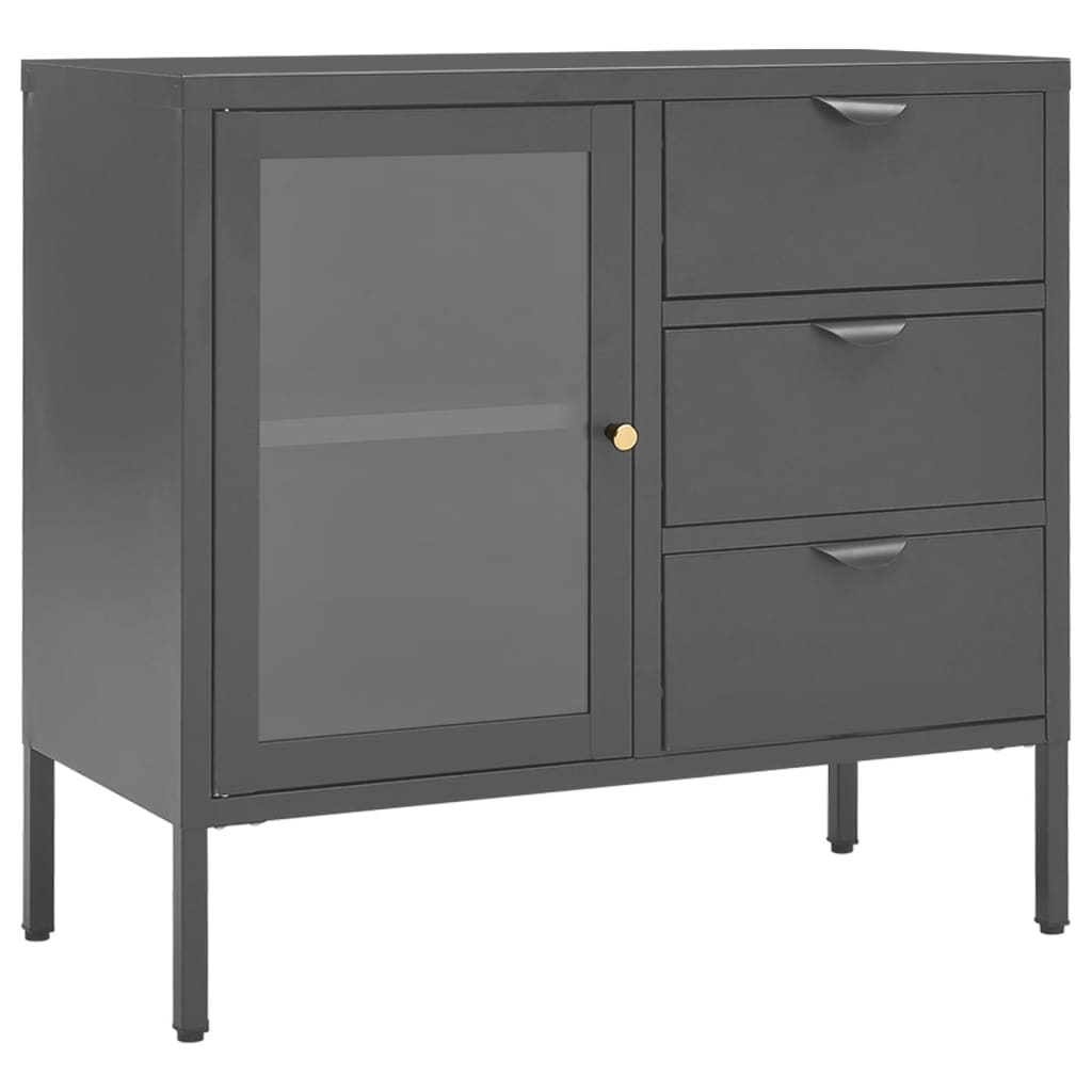 Sideboard Anthrazit 75x35x70 cm Stahl und Hartglas - Pazzar.ch