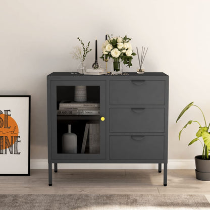 Sideboard Anthrazit 75x35x70 cm Stahl und Hartglas - Pazzar.ch