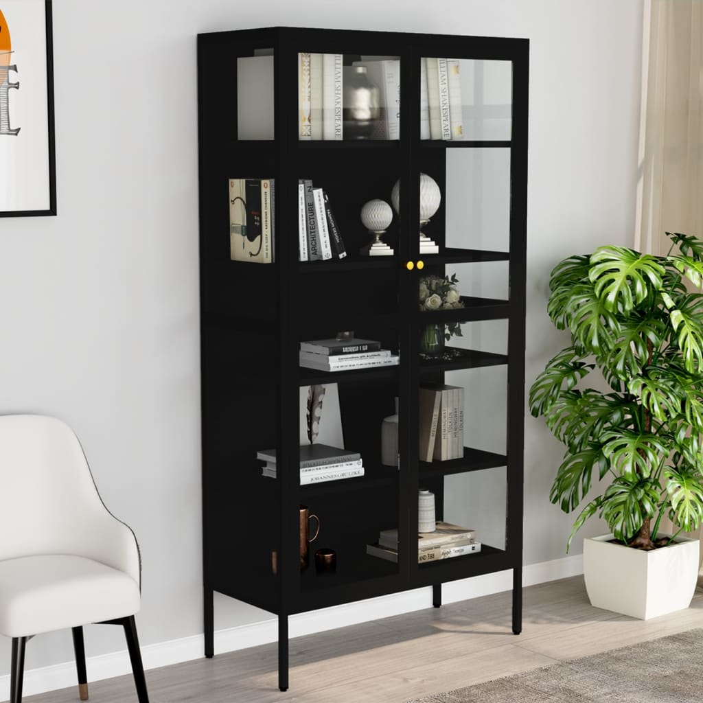 Vitrine Schwarz 90x40x180 cm Stahl und Gehärtetes Glas - Pazzar.ch