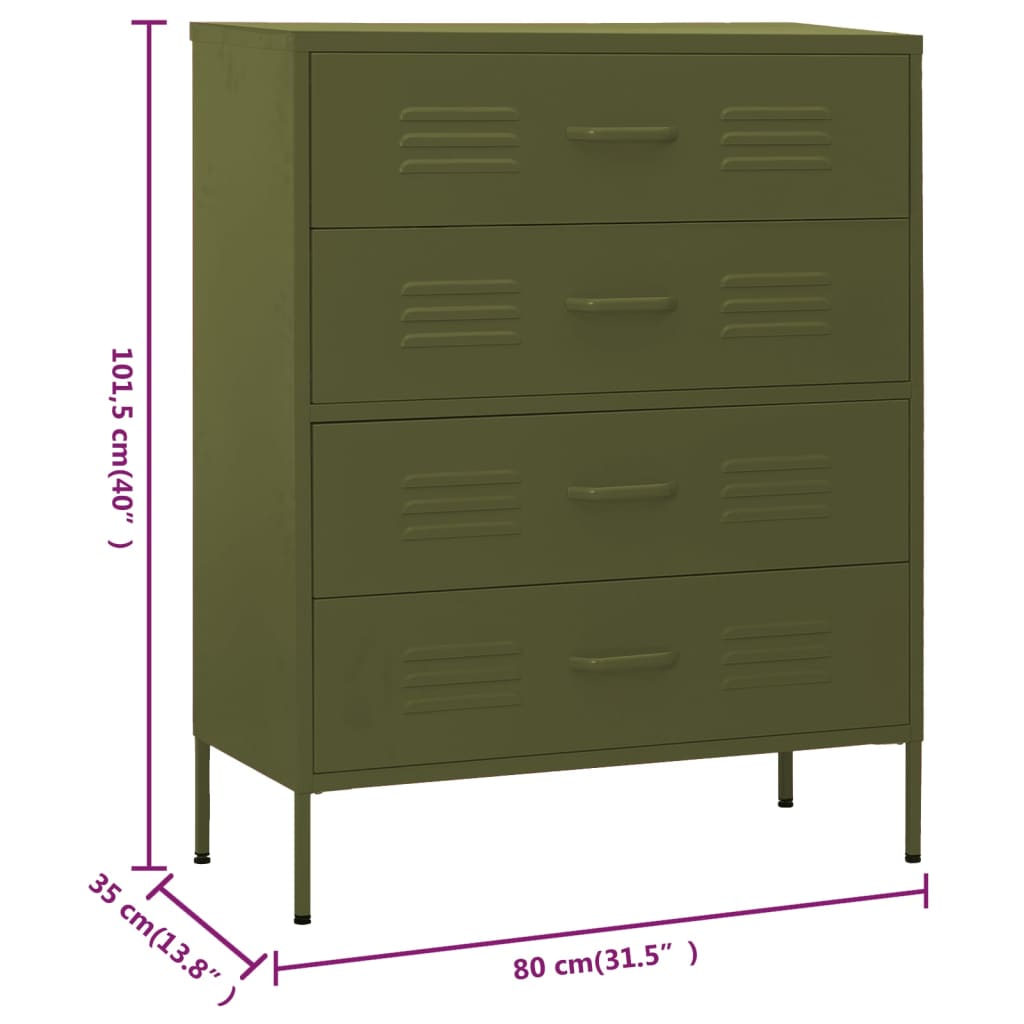 Kommode Olivgrün 80x35x101,5 cm Stahl - Pazzar.ch