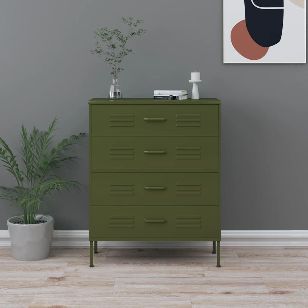 Kommode Olivgrün 80x35x101,5 cm Stahl - Pazzar.ch