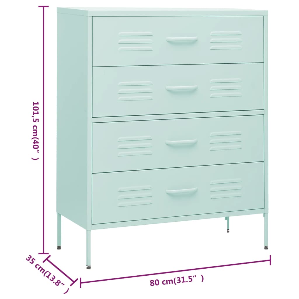 Kommode Minzgrün 80x35x101,5 cm Stahl