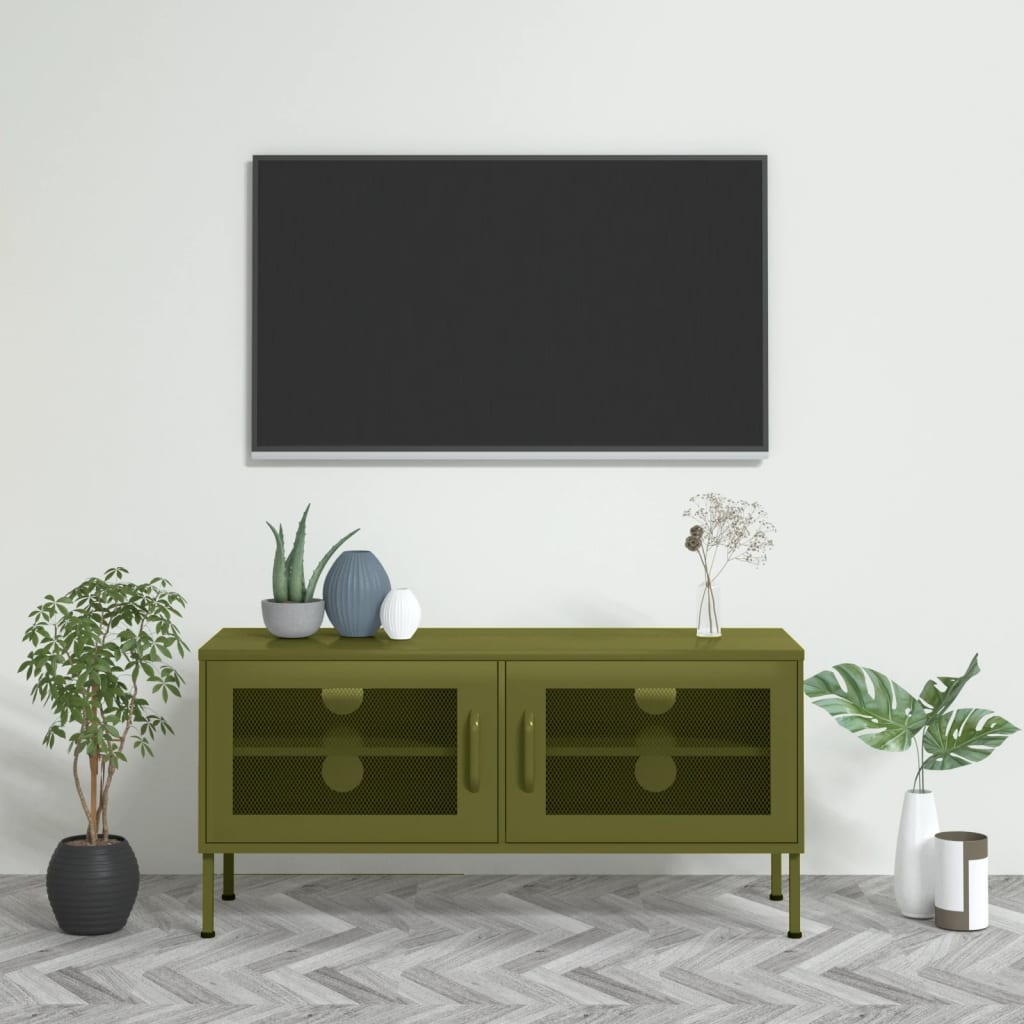 TV-Schrank Olivgrün 105x35x50 cm Stahl - Pazzar.ch