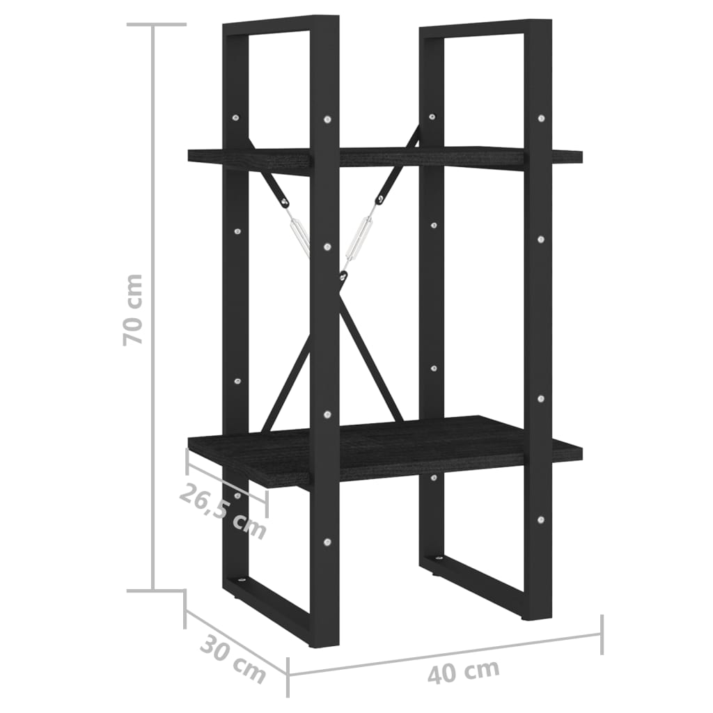 Bücherregal 2 Fächer Schwarz 40x30x70 cm Kiefer Massivholz - Pazzar.ch