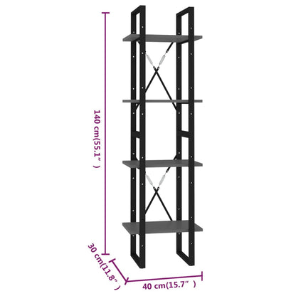 Bücherregal 4 Fächer Grau 40x30x140 cm Holzwerkstoff - Pazzar.ch