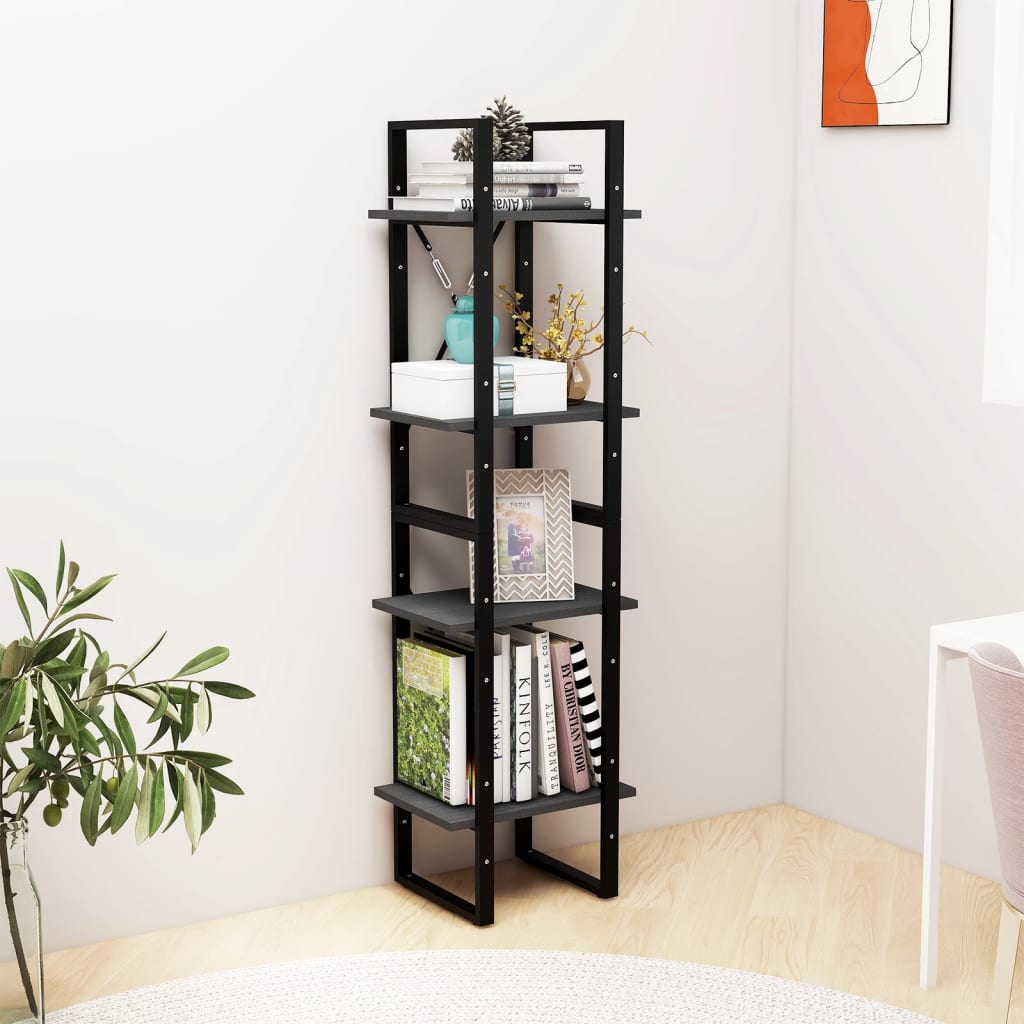 Bücherregal 4 Fächer Grau 40x30x140 cm Kiefer Massivholz - Pazzar.ch