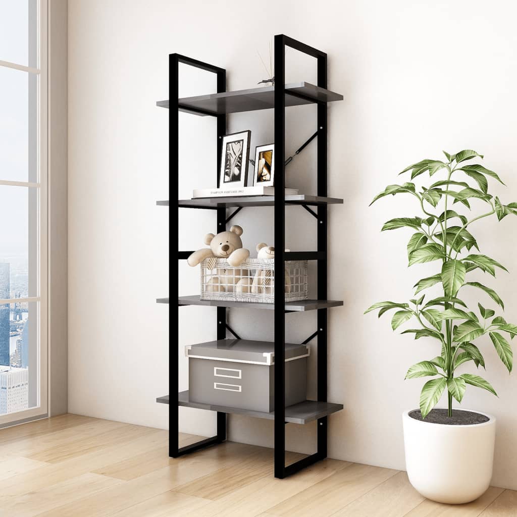 Bücherregal 4 Fächer Grau 60x30x140 cm Kiefer Massivholz - Pazzar.ch
