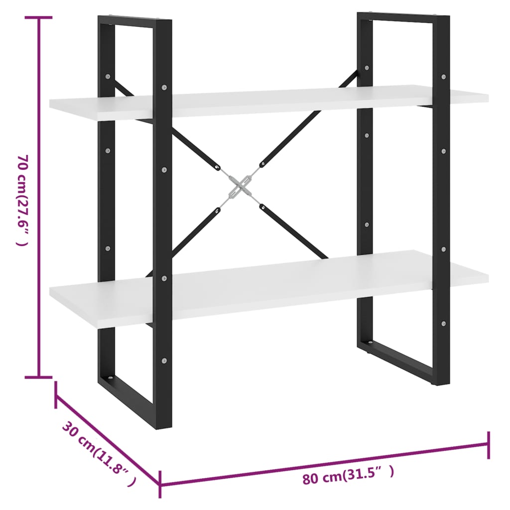Bücherregal 2 Fächer Weiß 80x30x70 cm Holzwerkstoff - Pazzar.ch