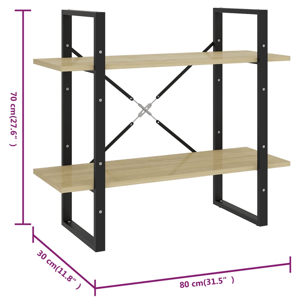 Bücherregal 2 Fächer Sonoma-Eiche 80x30x70 cm Holzwerkstoff - Pazzar.ch