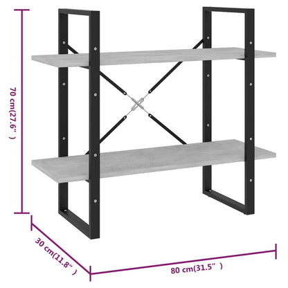 Bücherregal 2 Fächer Betongrau 80x30x70 cm Holzwerkstoff - Pazzar.ch