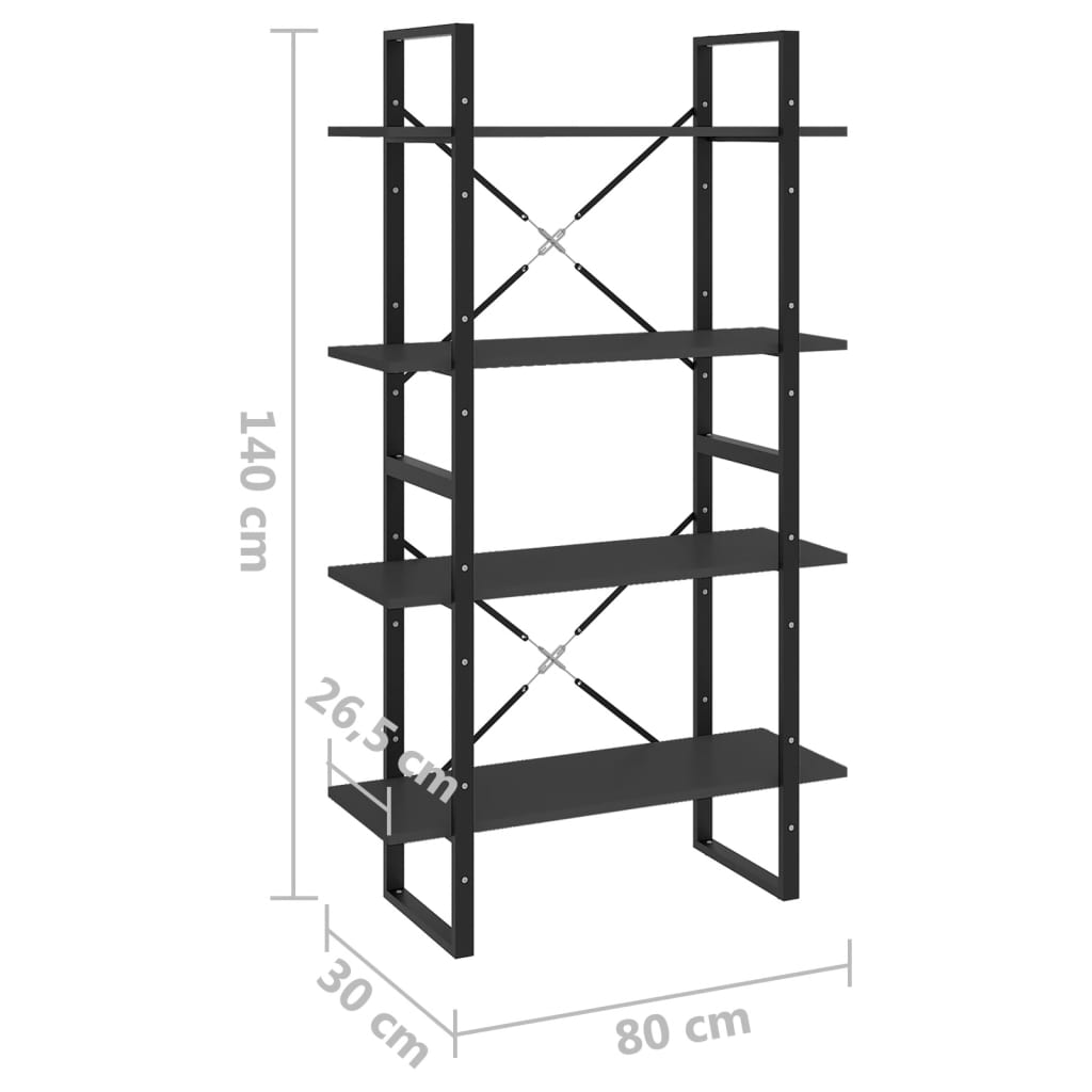 Bücherregal 4 Fächer Grau 80x30x140 cm Holzwerkstoff - Pazzar.ch