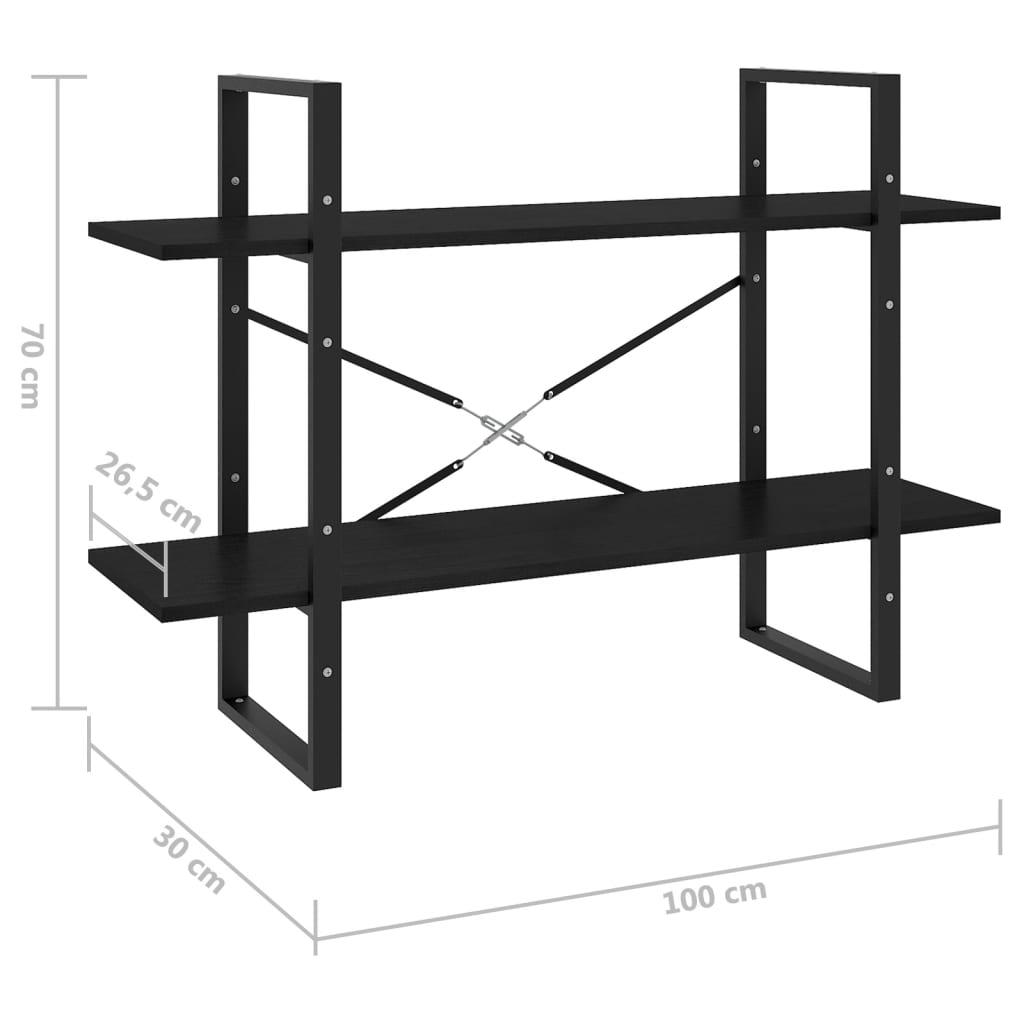 Bücherregal 2 Fächer Schwarz 100x30x70 cm Kiefer Massivholz - Pazzar.ch